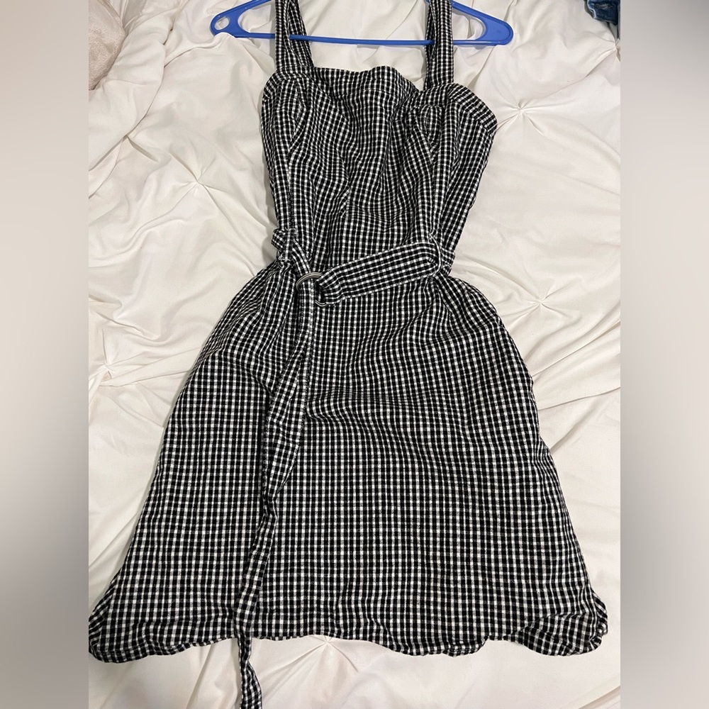 Hollister Black and White Checkered Strapless Dress